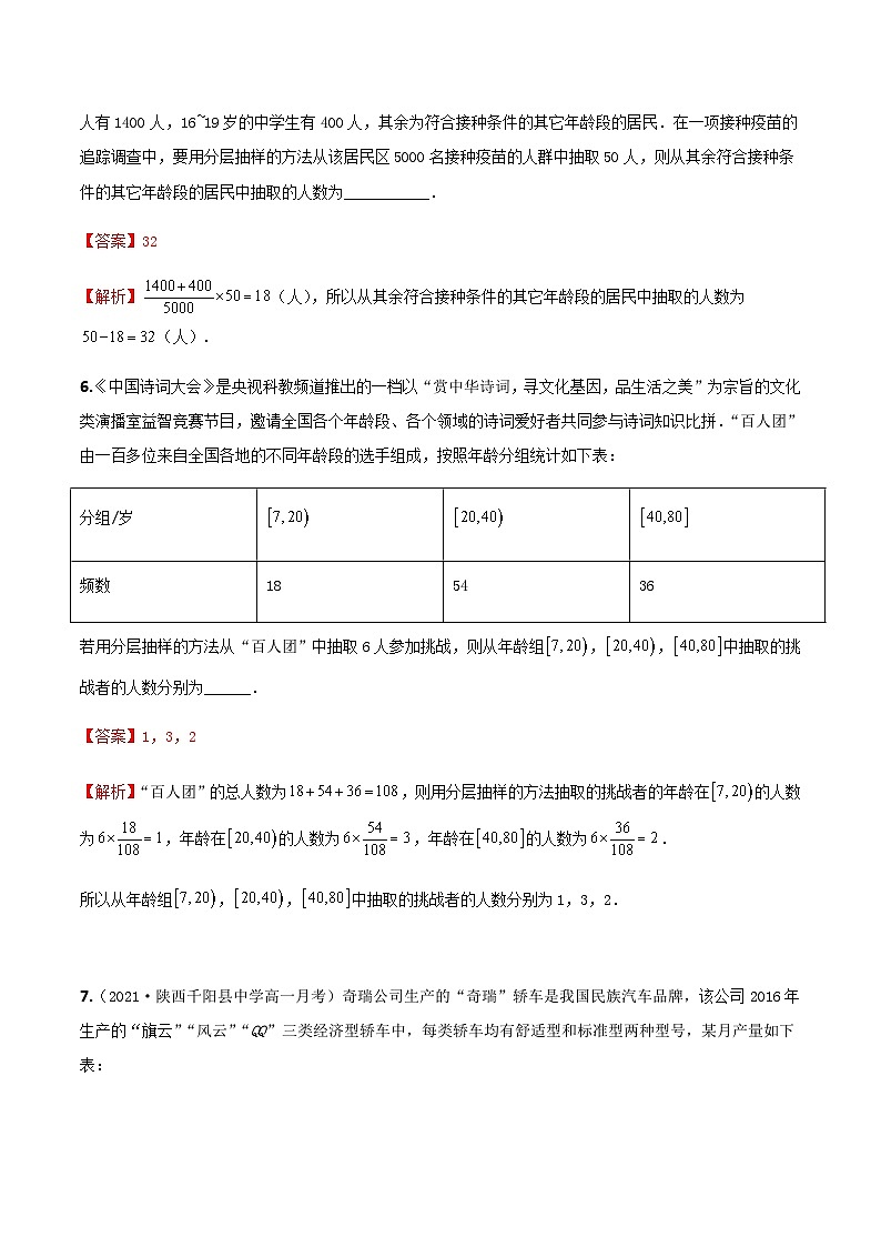 人教A版高中数学(必修第二册)同步分层练习9.1.2分层随机抽样（解析版）第3页