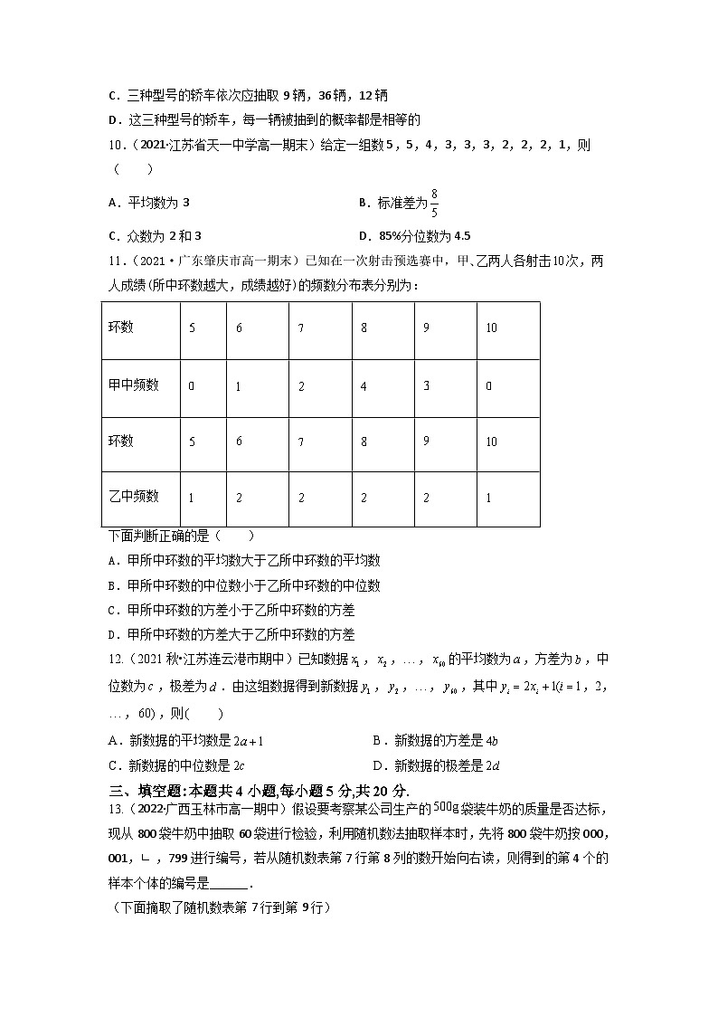 人教A版高中数学(必修第二册)同步分层练习第9章  统计  章末检测 （原卷版）第3页