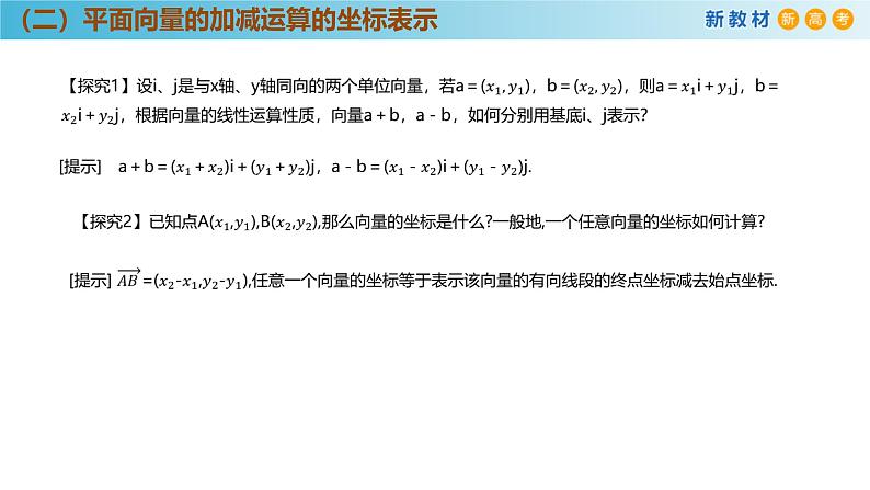 高中数学人教A版(必修第二册)教学课件6.3.3平面向量的加减运算的坐标表示第6页