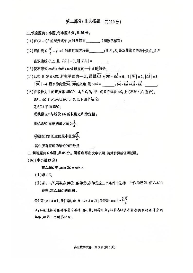 北京市朝阳区2024-2025学年高三上学期期末质量检测数学试题第3页