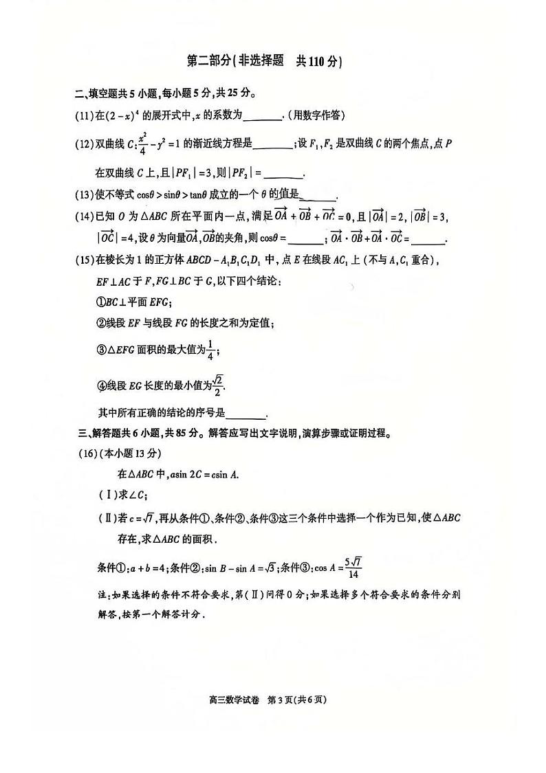北京市朝阳区2024-2025学年高三上学期期末质量检测数学试题第3页