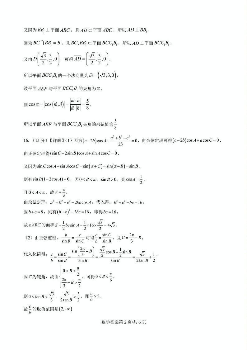 山东省滕州市第一中学2025届高三上学期12月定时检测数学答案第2页
