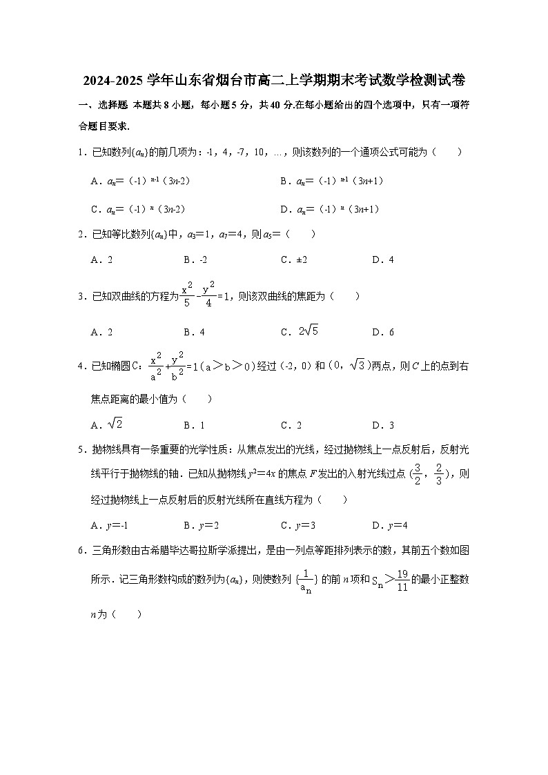 2024-2025学年山东省烟台市高二上册期末考试数学检测试卷（含解析）第1页