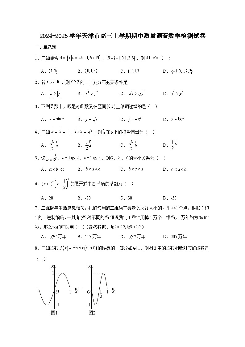 2024-2025学年天津市2025届高三上册期中质量调查数学检测试卷（含解析）第1页
