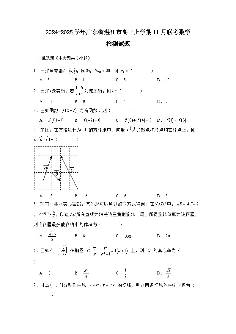 2024-2025学年广东省湛江市高三上学期11月联考数学检测试题（附解析）第1页