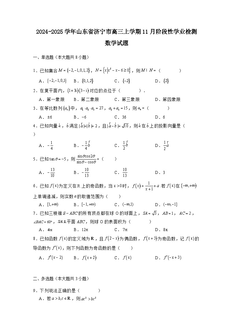 2024-2025学年山东省济宁市高三上学期11月阶段性学业检测数学试题（附解析）第1页