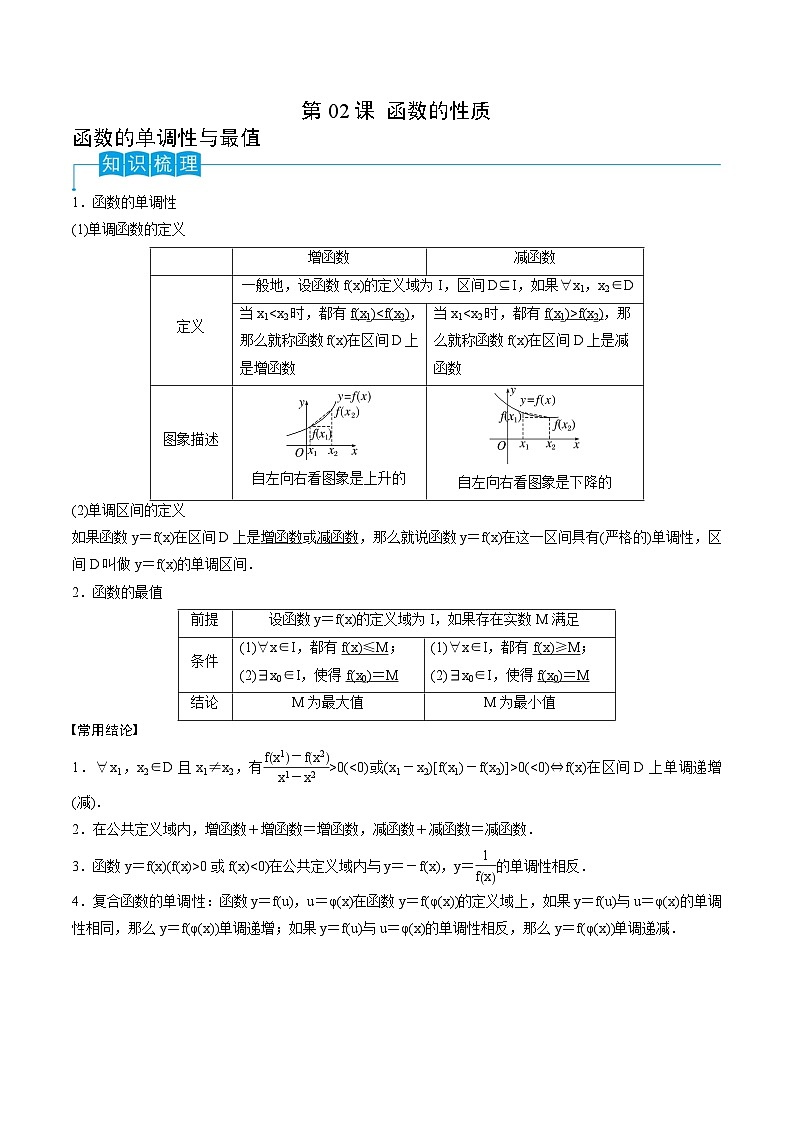 （寒假）2024-2025年高二数学 寒假巩固讲义+随堂检测 第02课 函数的性质（原卷版）第1页