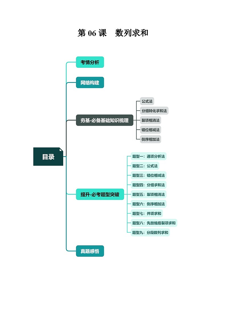 （寒假）2024-2025学年高二数学寒假提升讲义+随堂检测 第06课 数列求和（教师版）第1页
