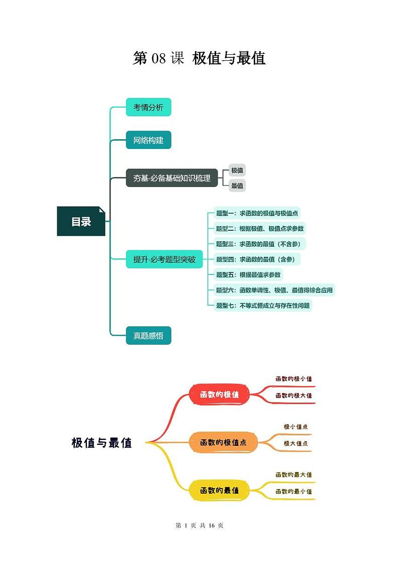 （寒假）2024-2025学年高二数学寒假提升讲义+随堂检测 第08课 极值与最值（教师版）第1页
