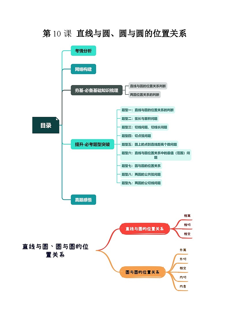 （寒假）2024-2025学年高二数学寒假提升讲义+随堂检测 第10课 直线与圆、圆与圆的位置关系（原卷版）第1页