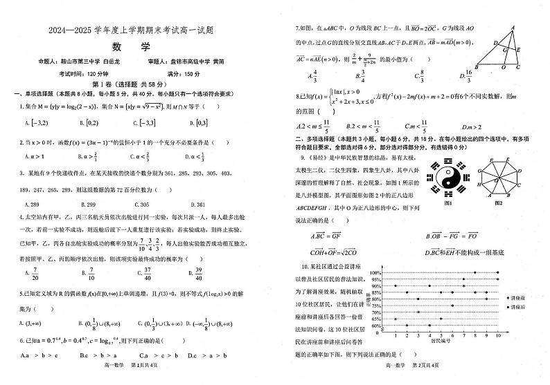 辽宁省重点中学协作校2024-2025学年高一上学期1月期末数学试题第1页