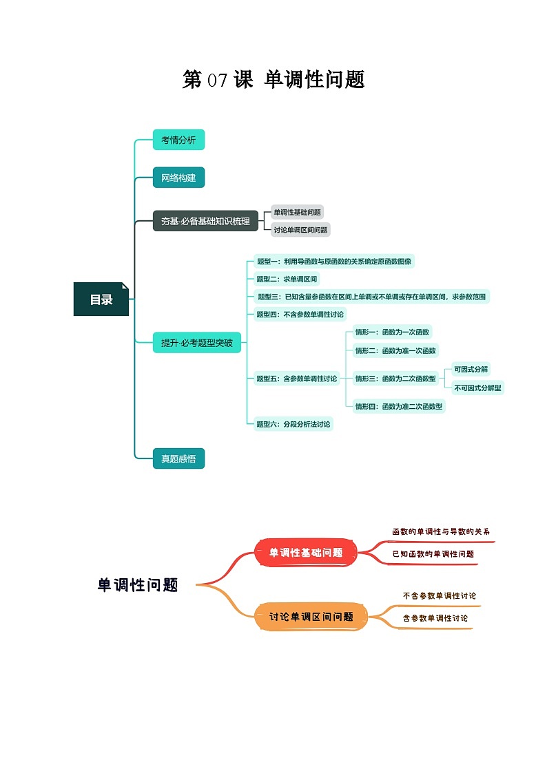 （寒假）2024-2025学年高二数学寒假提升讲义+随堂检测 第07课 单调性问题（原卷版）第1页
