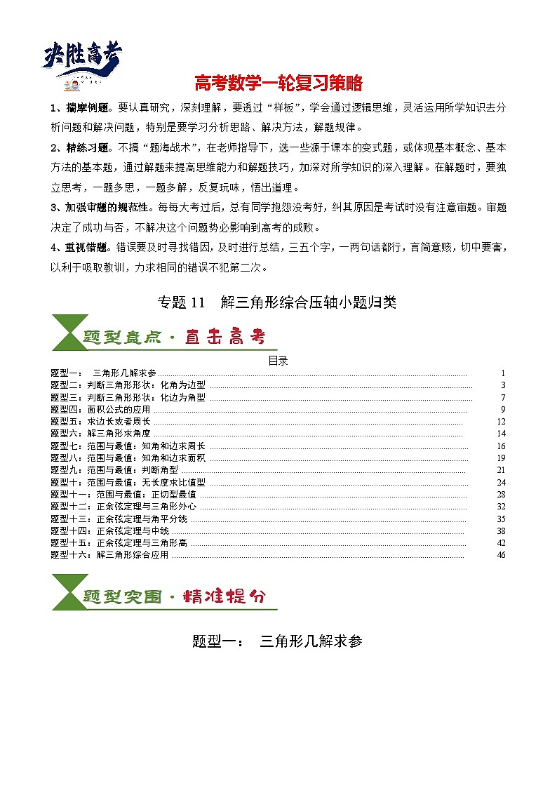 专题11  解三角形综合压轴小题归类 （解析版）第1页