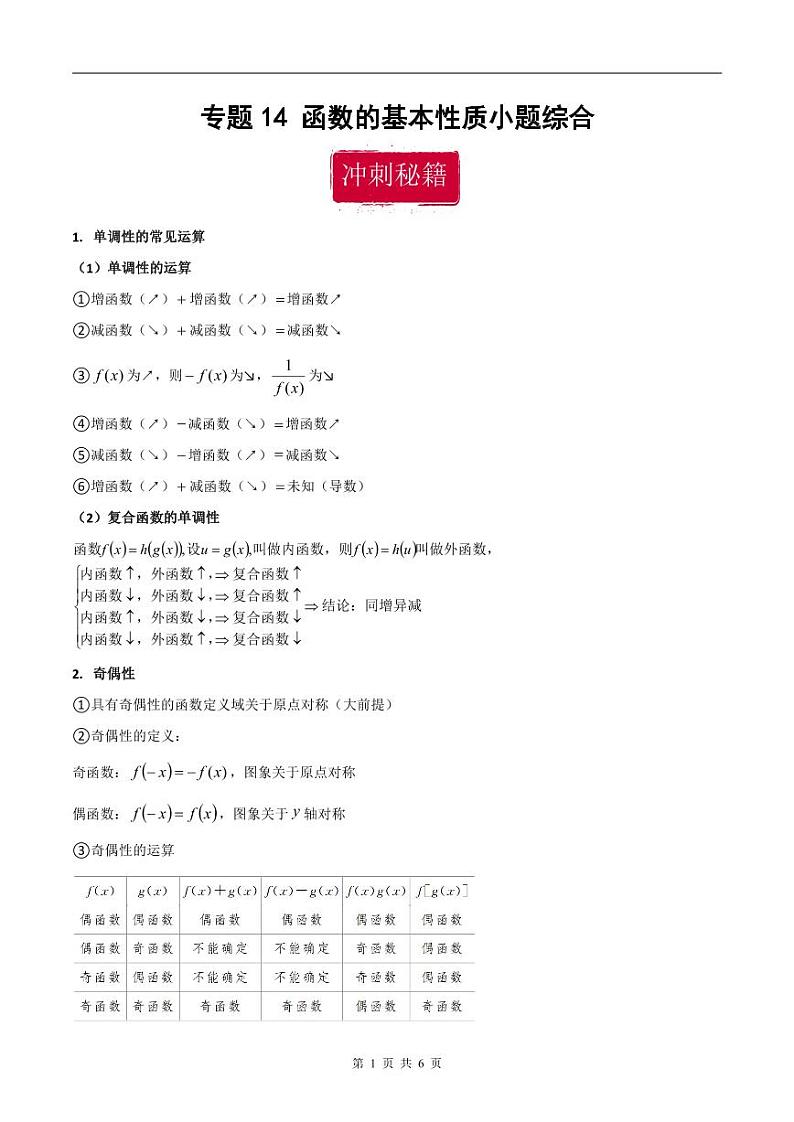 新高考数学二轮复习巩固训练 专题14《函数的基本性质》小题综合练（原卷版）第1页