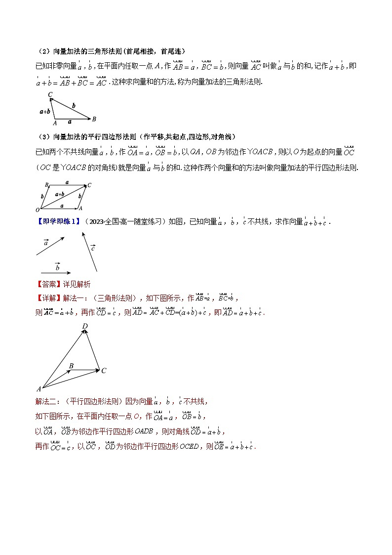 人教A版高中数学(必修第二册)同步讲与练第02讲 6.2.1向量的加法运算（解析版）第2页
