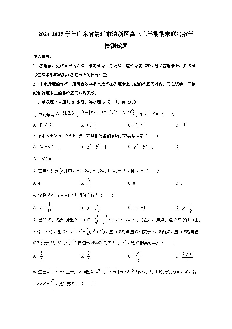 2024-2025学年广东省清远市清新区高三上册期末联考数学检测试题（含解析）第1页