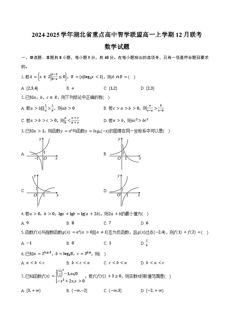 湖北省重点高中智学联盟2024-2025学年高一上学期12月月考数学试题（含答案）第1页