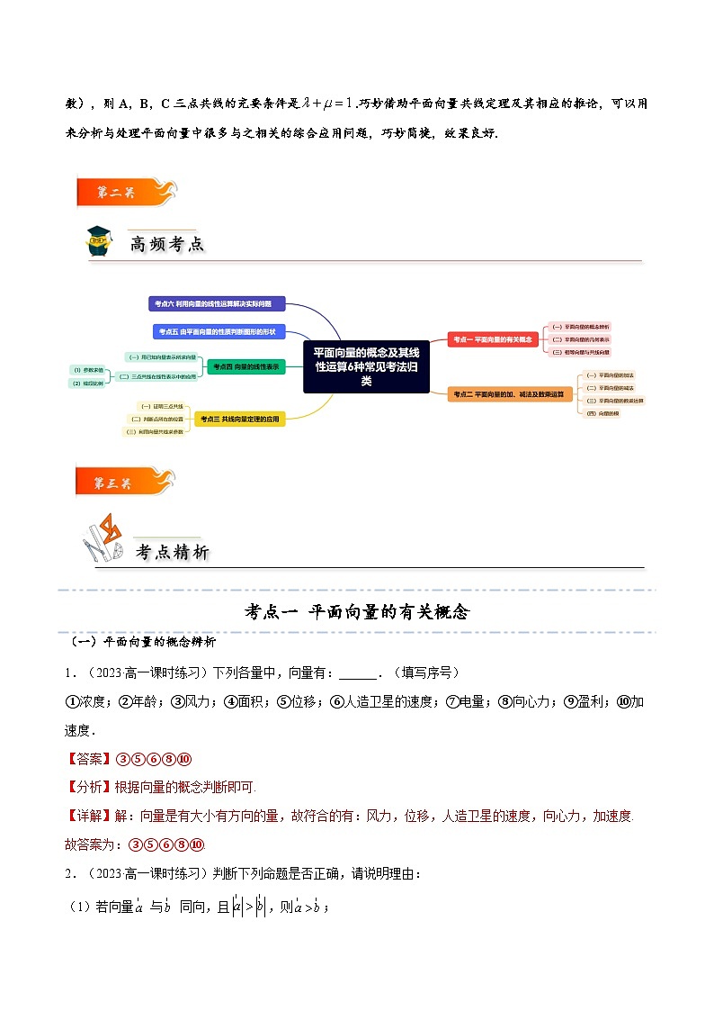 人教A版高中数学(必修第二册)考点通关练01 平面向量的概念及其线性运算6种常见考法归类（解析版）第2页