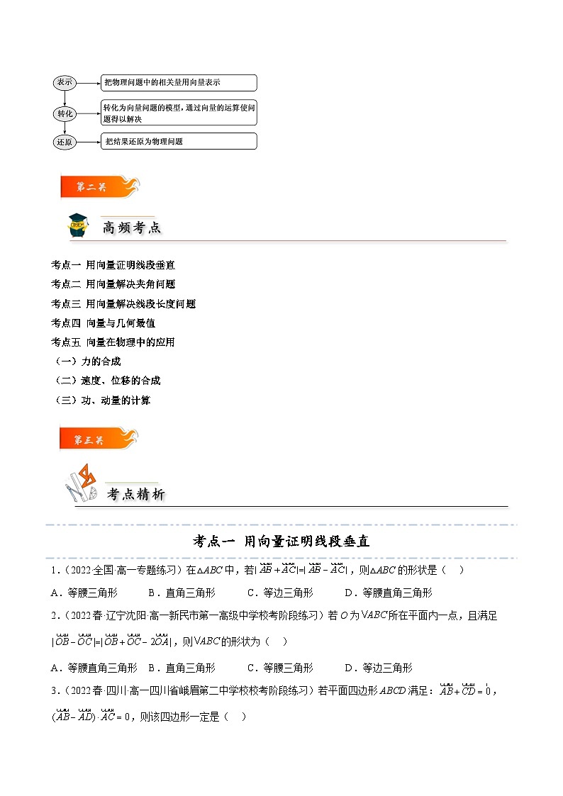 人教A版高中数学(必修第二册)考点通关练06 平面向量的应用5种常见考法归类（原卷版）第2页