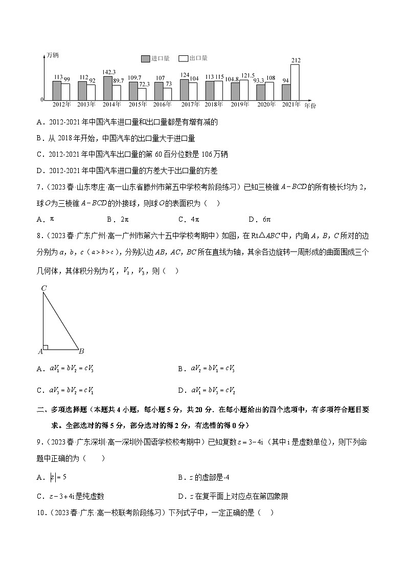 人教A版高中数学(必修第二册)期末考测试卷（三角函数+必修二）（原卷版）第2页
