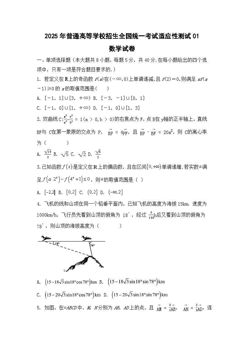 2025年普通高等学校招生全国统一考试适应性测试数学试卷01（含答案解析）第1页