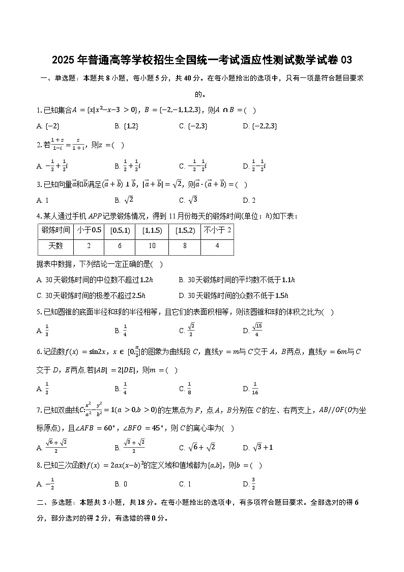 2025年普通高等学校招生全国统一考试适应性测试数学试卷03（含答案解析）第1页