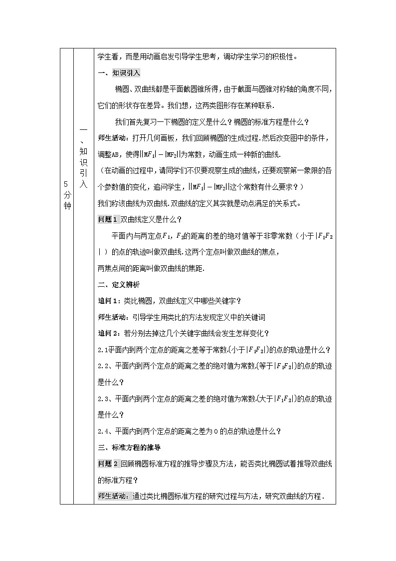 高二【数学(人教A版)】双曲线及其标准方程-教学设计第2页