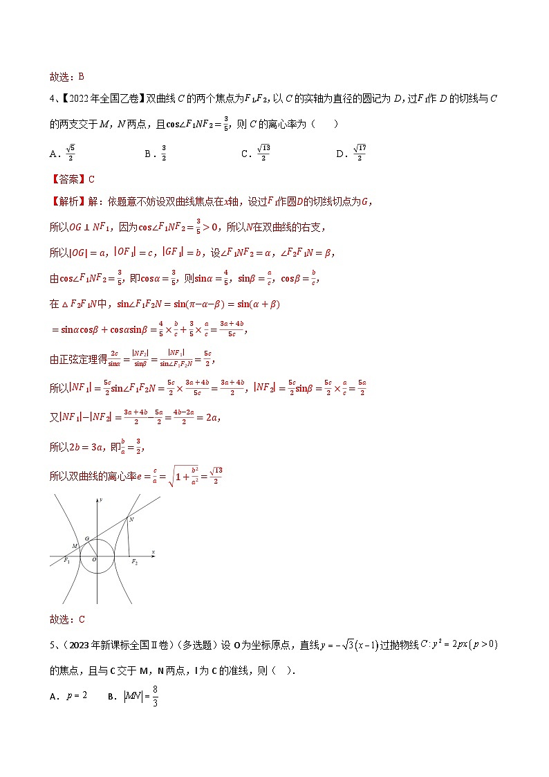 【高考数学】二轮优化提优专题训练：专题17  圆锥曲线中的双曲线与抛物线问题（解析版）第3页