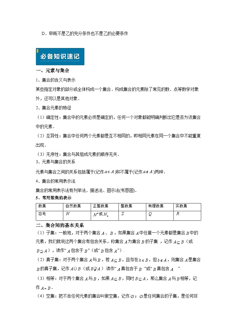 专题01 集合与常用逻辑用语（学生版）第2页