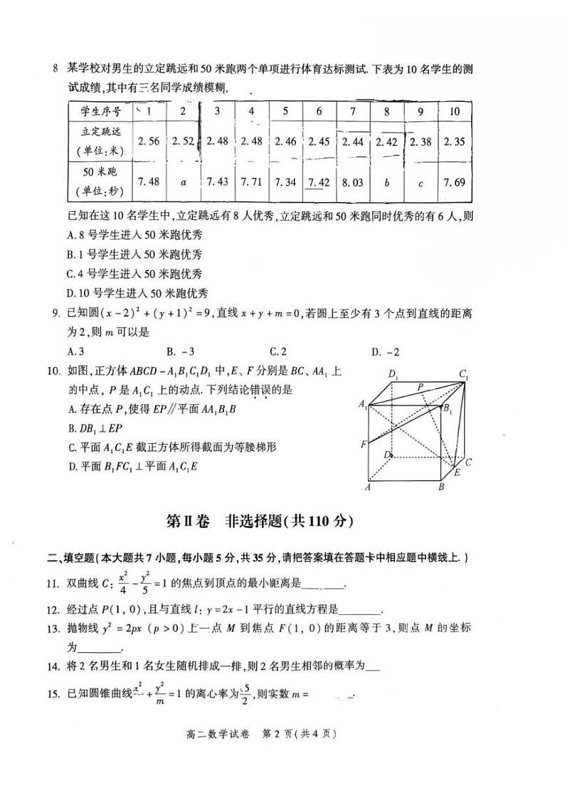 2025北京平谷高二（上）期末数学试卷第2页