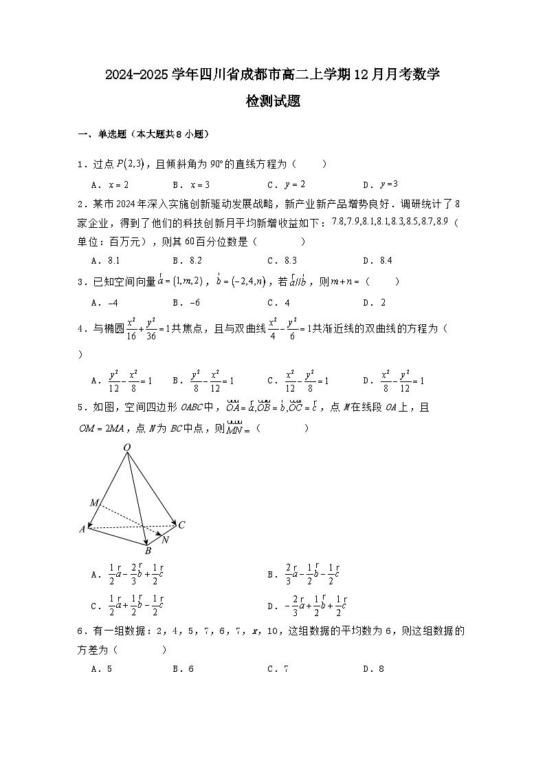 2024-2025学年四川省成都市高二上册12月月考数学检测试题（附解析）第1页