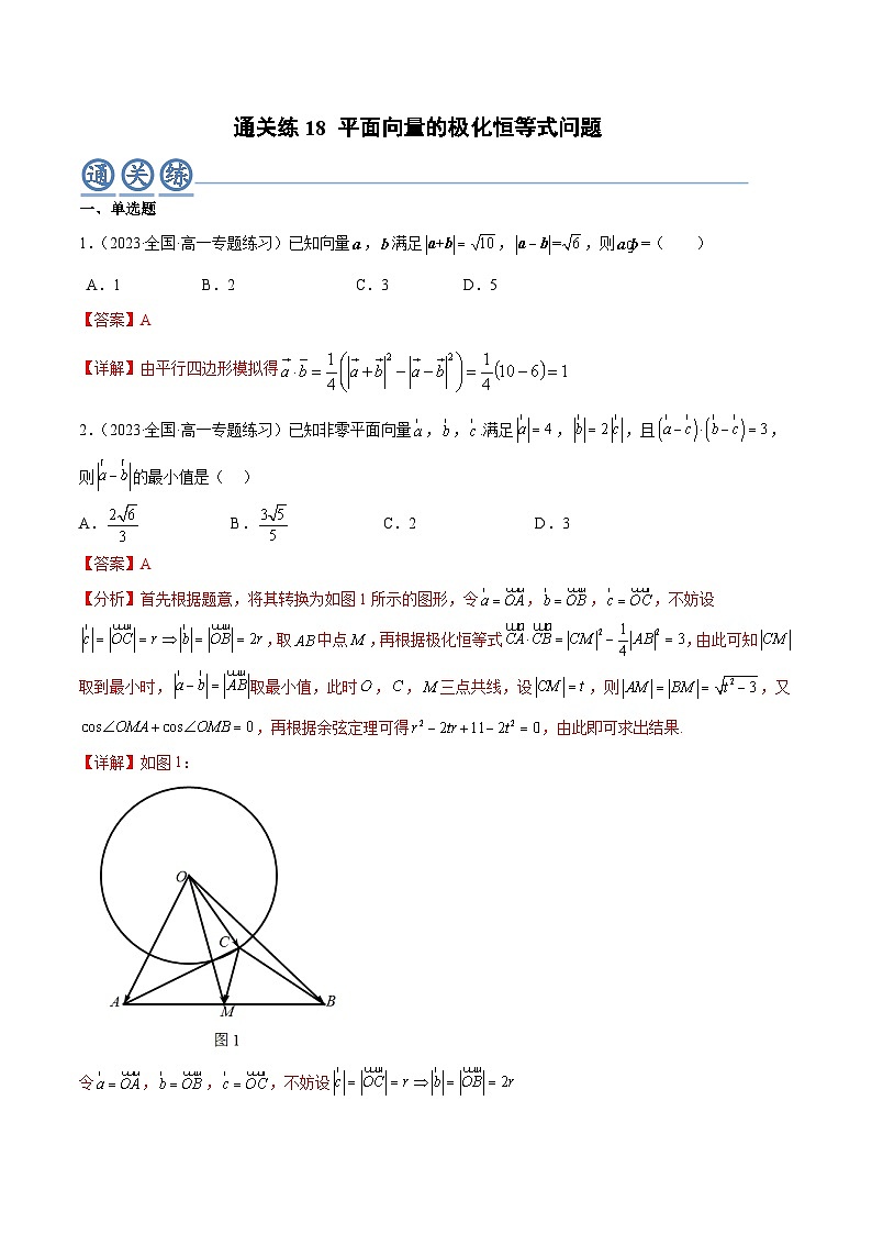 人教A版高中数学(必修第二册)通关练18 平面向量的极化恒等式问题（解析版）第1页