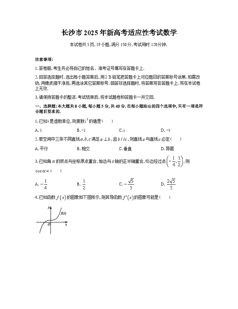 湖南省长沙市2024-2025学年高三上学期新高考适应性考试数学试题第1页