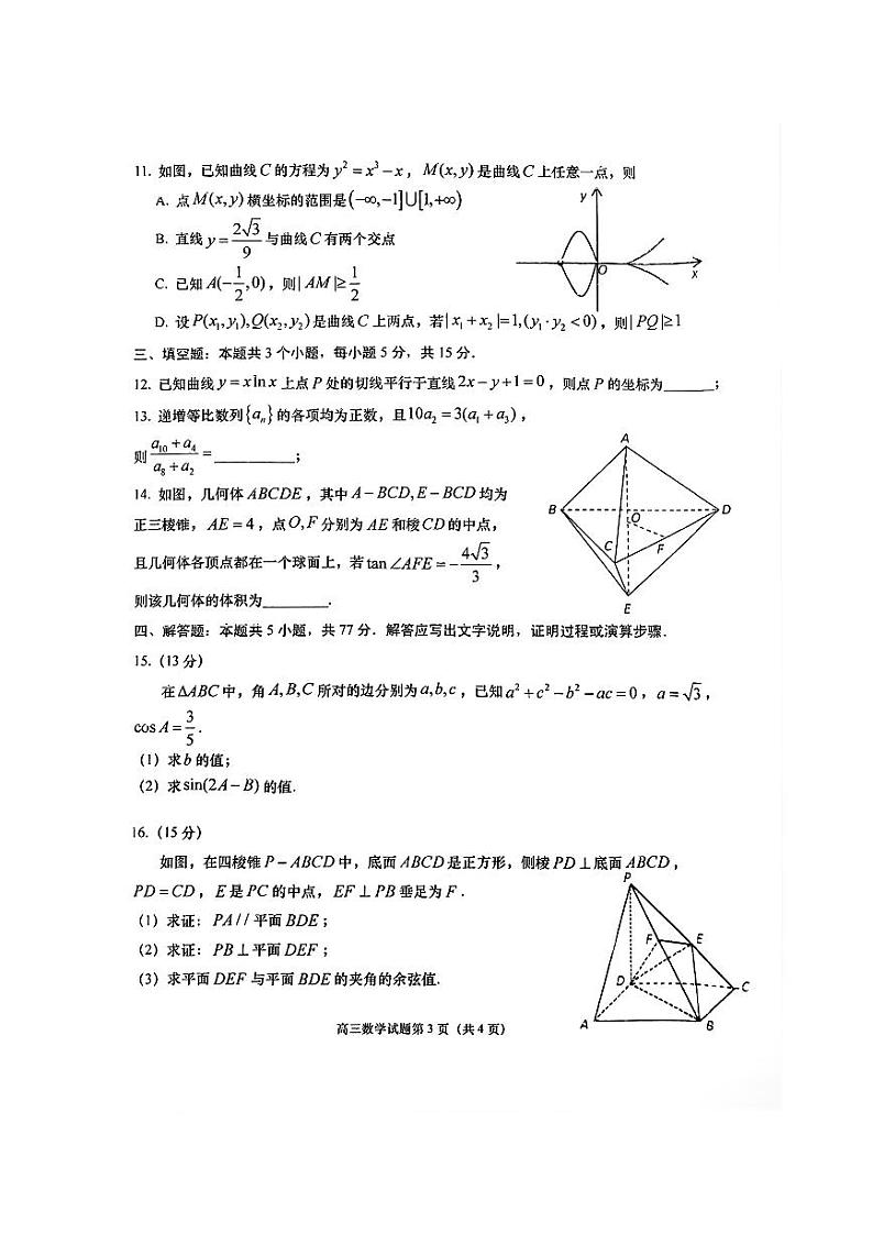 山东省青岛市2024-2025学年度上期高三期末考试数学试卷含答案第3页