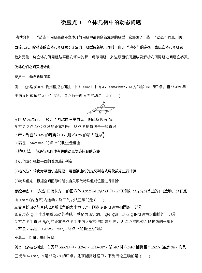 专题四　微重点3　立体几何中的动态问题 --2025年高考数学大二轮专题复习（学生版）第1页