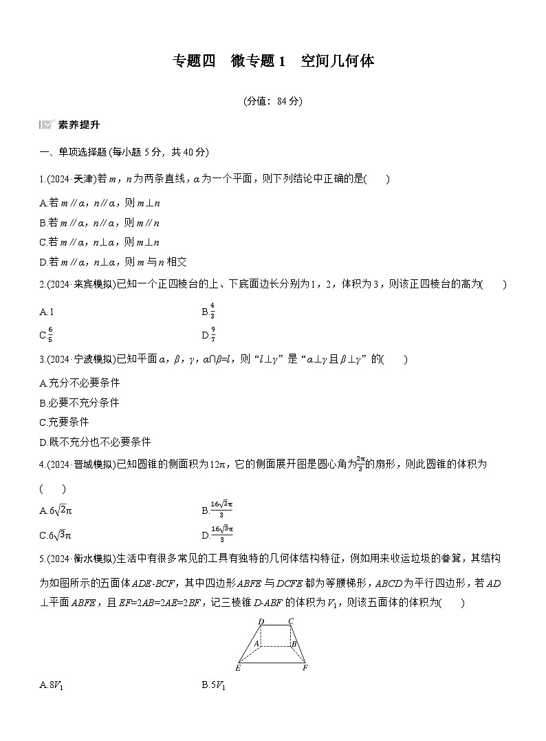 专题四　微专题1　空间几何体 --2025年高考数学大二轮专题复习（强化练习）第1页