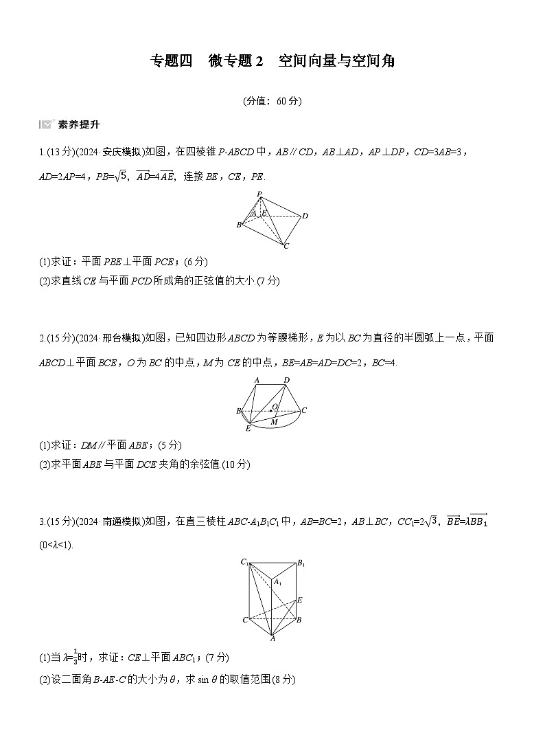 专题四　微专题2　空间向量与空间角 --2025年高考数学大二轮专题复习（强化练习）第1页