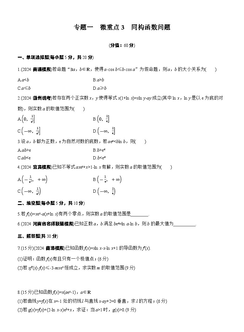 专题一　微重点3　同构函数问题 --2025年高考数学大二轮专题复习（强化练习）第1页