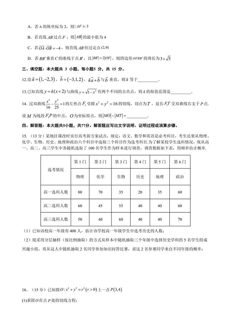 2024～2025学年四川省绵阳高二上数学期末模拟试卷(五)(含答案)第3页