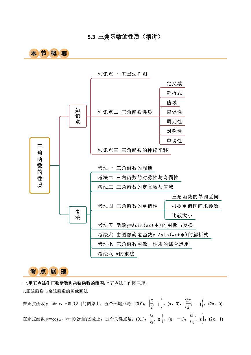 2024年数学高考一轮复习三角函数的性质试卷第1页