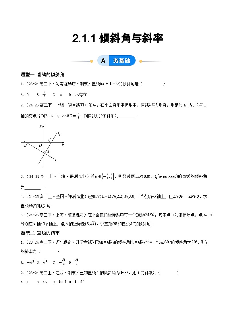 2.1 直线的倾斜角与斜率（第1课时）（提分练习）第1页