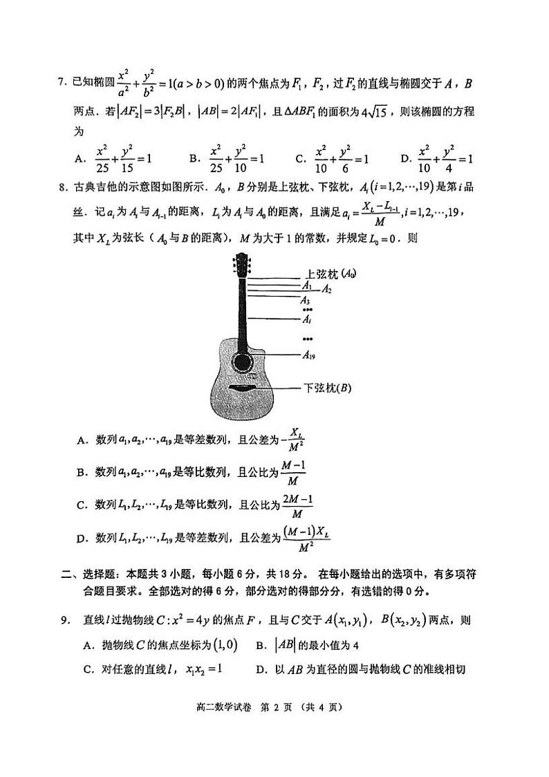 广东省大湾区2024-2025学年高二上学期期末统一测试数学试卷第2页