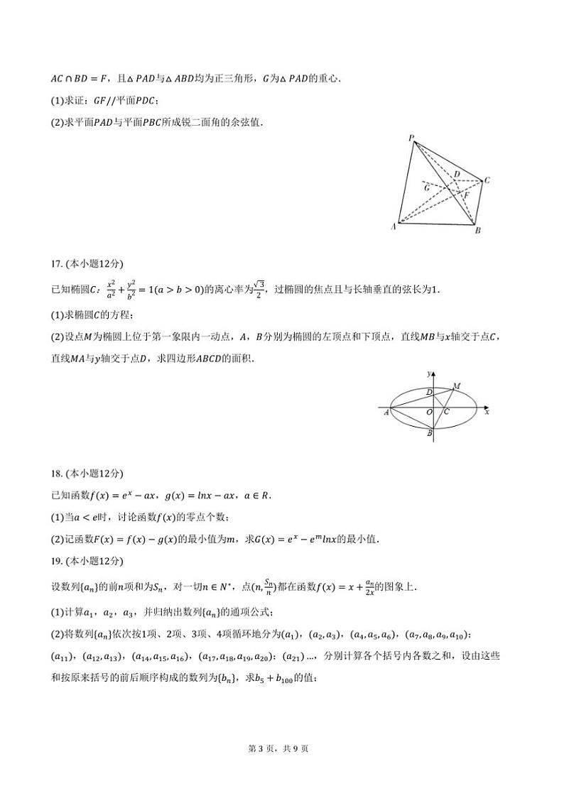 2024～2025学年湖南省长沙市雅礼中学高二上期末数学试卷(含答案)第3页