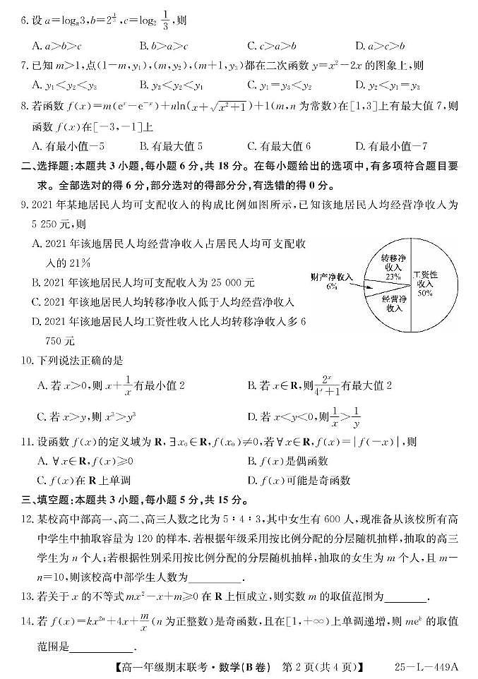 安徽省宿州市砀山县2024-2025学年高一上学期期末联考数学（B卷）第2页