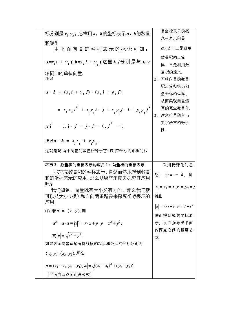 人教A版（2019）高一数学必修第二册--数量积的坐标表示-1教案第2页