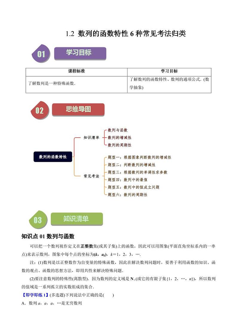 1.2 数列的函数特性6常见考法归类（学生版） 2023-2024学年高二数学同步学与练（北师大版2019选择性必修第二册）第1页
