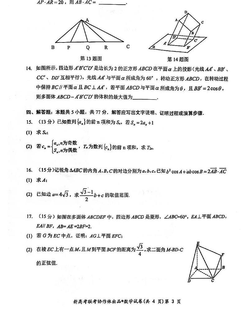湖北部分名校2025届高三上学期1月联考-数学试卷+答案第3页