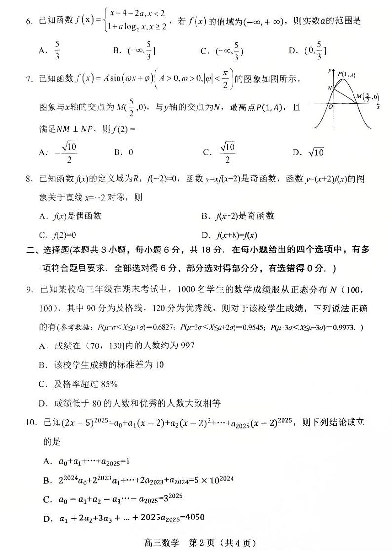 辽宁省葫芦岛市2024-2025学年高三上学期1月期末第2页