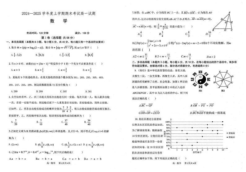2025辽宁省普通高中高一上学期1月期末考试数学PDF版含答案第1页