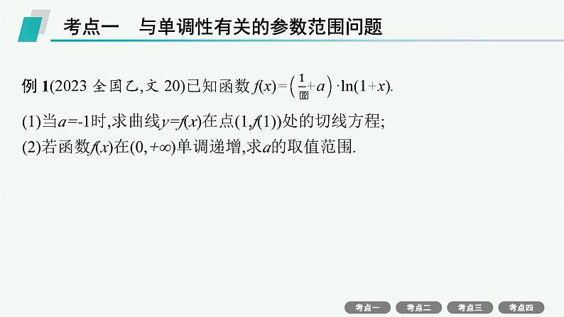 2025高考数学二轮复习-专项突破1-利用导数求参数的值或范围【课件】第2页